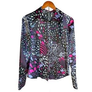 Tribal Black & Pink Psychedelic Retro Blouse Size 8